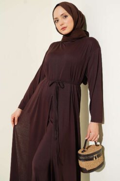 Alternative Ansicht von Long Tunic Set with Split Detail and Belted Cord Brown
