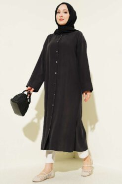 Slit Detail Tencel Long Tunic Black