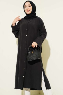 منظر بديل لـ Slit Detail Tencel Long Tunic Black