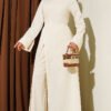 Split Hem Belted Linen Tunic Set Beige