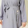 ⁦Long Tunic Set with Slit and Floral Accessory Grey⁩ - الصورة ⁦4⁩