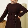 Long Tunic Set with Slit and Floral Accessory Brown - Image 2
