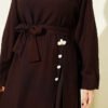 Long Tunic Set with Slit and Floral Accessory Brown - Image 4