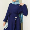 Long Tunic Set with Slit and Floral Accessory Navy Blue - immagine 2