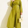 Long Tunic Set with Slit and Floral Accessory