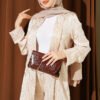 Directional Pattern Shawl Collar Jacquard Two-Piece Set Beige – Image 2