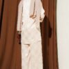 Directional Pattern Shawl Collar Jacquard Two-Piece Set Beige – Image 3