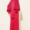 Directional Pattern Shawl Collar Jacquard Two-Piece Set Burgundy – Image 3