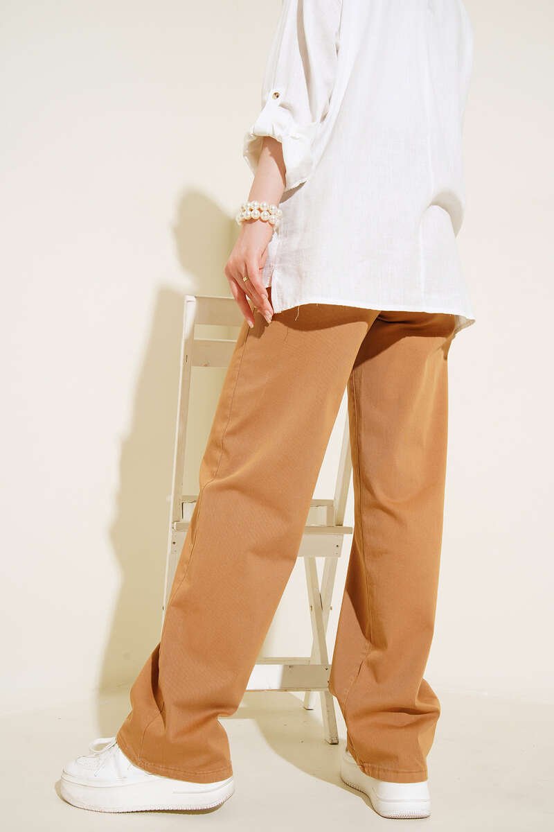 High Waist Straight Leg Trousers Camel - immagine 2