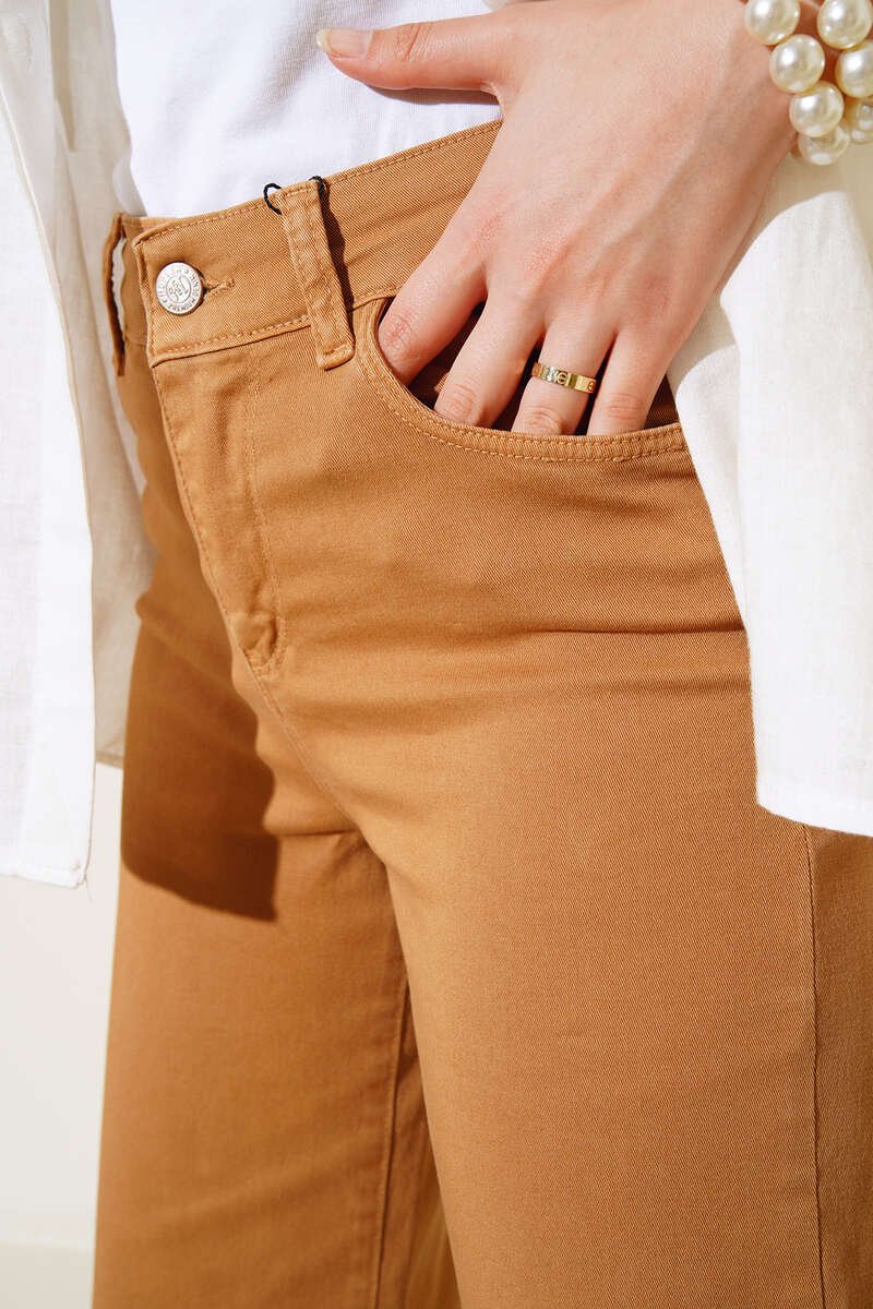 High Waist Straight Leg Trousers Camel - immagine 4