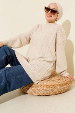 Zigzag Knit Tunic Beige