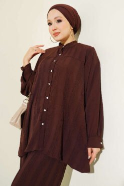 Alternative view of Zigzag Pattern Two-Piece Set Brown