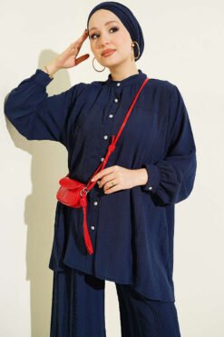 Alternative view of Zigzag Pattern Two-Piece Set Navy Blue
