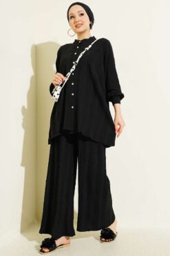 Zigzag Pattern Two-Piece Set Black