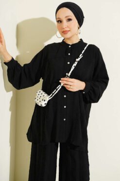 Alternative view of Zigzag Pattern Two-Piece Set Black