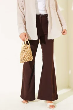 Chain Belted Flared Pants Brown
