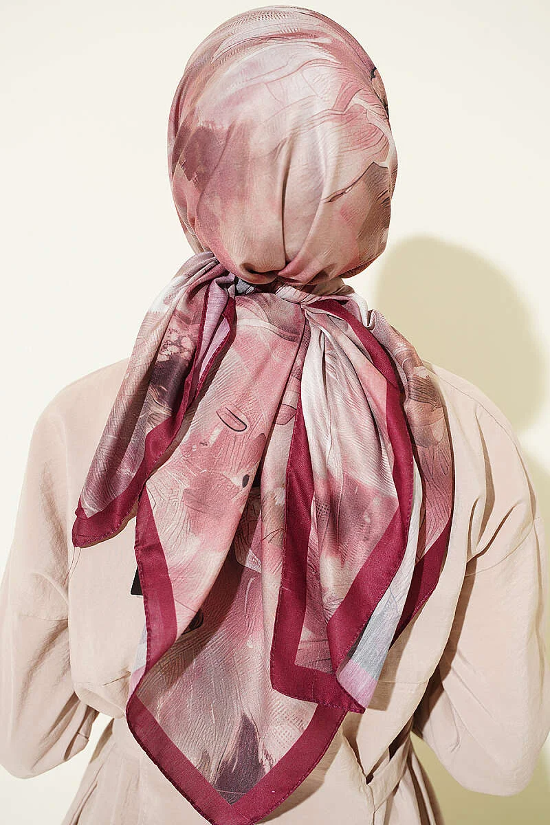 120 cm Pastel Floral Scarf Burgundy – Image 2