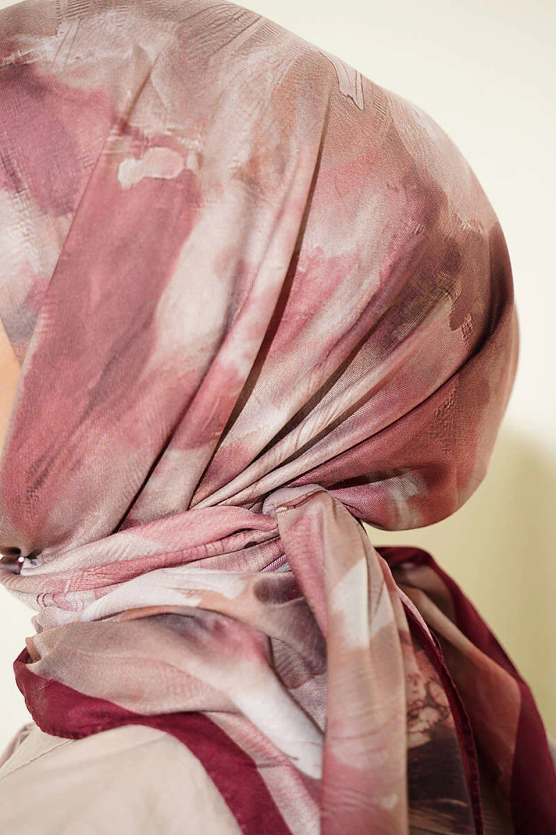 120 cm Pastel Floral Scarf Burgundy – Image 3