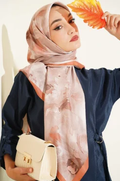 Alternative view of 120 cm Pastel Floral Scarf Camel
