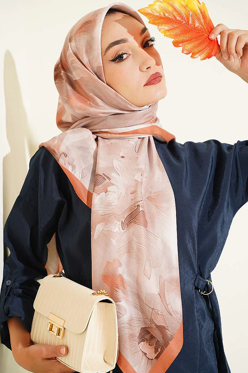 120 cm Pastel Floral Scarf Camel - immagine 2