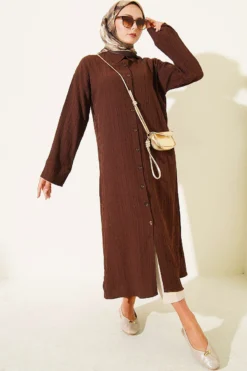 Long Shirt with Split Detail Brown
