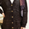 Wooden Buttoned Openwork Knit Cardigan Dark Brown - Image 4