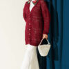 Wooden Buttoned Openwork Knit Cardigan Burgundy - immagine 2