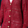 Wooden Buttoned Openwork Knit Cardigan Burgundy - immagine 4