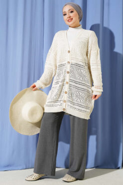 Alternative view of Wooden Buttoned Openwork Knit Cardigan Ecru