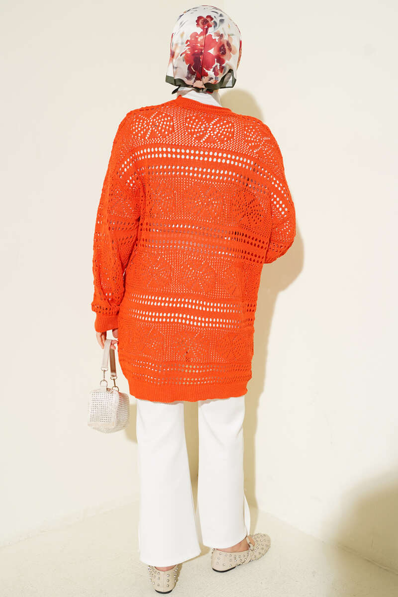 Wooden Buttoned Openwork Knit Cardigan Orange - Image 3