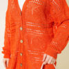 Wooden Buttoned Openwork Knit Cardigan Orange - Image 4