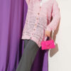 Wooden Buttoned Openwork Knit Cardigan Pink – Bild 2