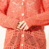 Wooden Button Openwork Knit Cardigan Coral - immagine 4