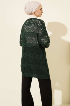 Alternative view of Wooden Button Openwork Knit Cardigan Emerald