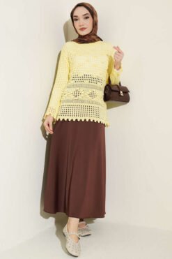 Alternative view of Textured Sweater with Openwork Pattern Yellow