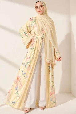 Floral Print Kimono with Shawl Detail Yellow