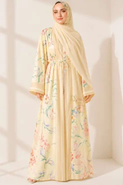 Alternatieve weergave van Floral Print Kimono with Shawl Detail Yellow