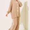 Appliqué Embellished Zippered Two-Piece Set Beige