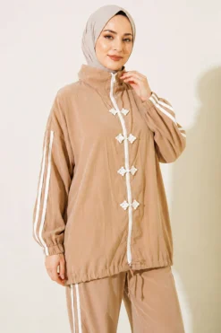 Vista alternativa de Appliqué Embellished Zippered Two-Piece Set Beige
