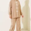 ⁦Appliqué Embellished Zippered Two-Piece Set Beige⁩ - الصورة ⁦3⁩