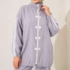 Appliqué Embellished Zippered Two-Piece Set Grey – Image 2