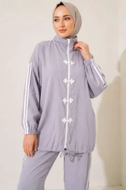 Vista alternativa de Appliqué Embellished Zippered Two-Piece Set Grey