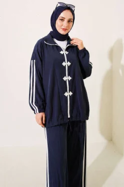 Vista alternativa de Appliqué Embellished Zippered Two-Piece Set Navy Blue