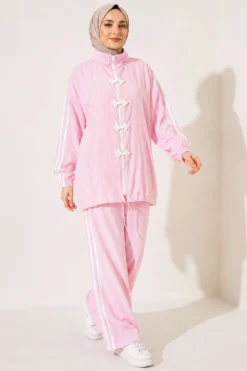 Appliqué Embellished Zippered Two-Piece Set Pink