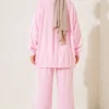 ⁦Appliqué Embellished Zippered Two-Piece Set Pink⁩ - الصورة ⁦4⁩