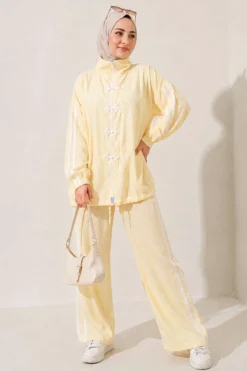 Appliqué Embellished Zippered Two-Piece Set Yellow