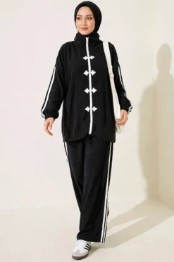 Appliqué Embellished Zippered Two-Piece Set Black