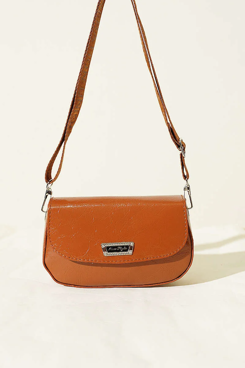 Crossbody Patent Bag Tan - Image 2