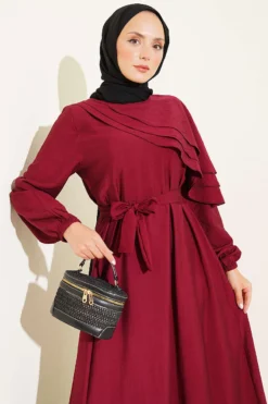 Alternative view of Cross Ruffle Detail Dress Burgundy