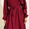 Cross Ruffle Detail Dress Burgundy - Image 4